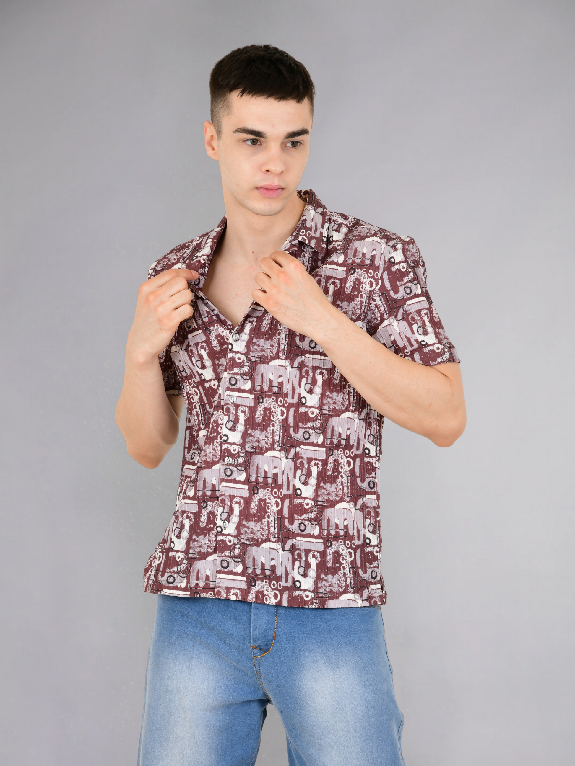 Woody Brown Popcorn Shirt - Model Wearing