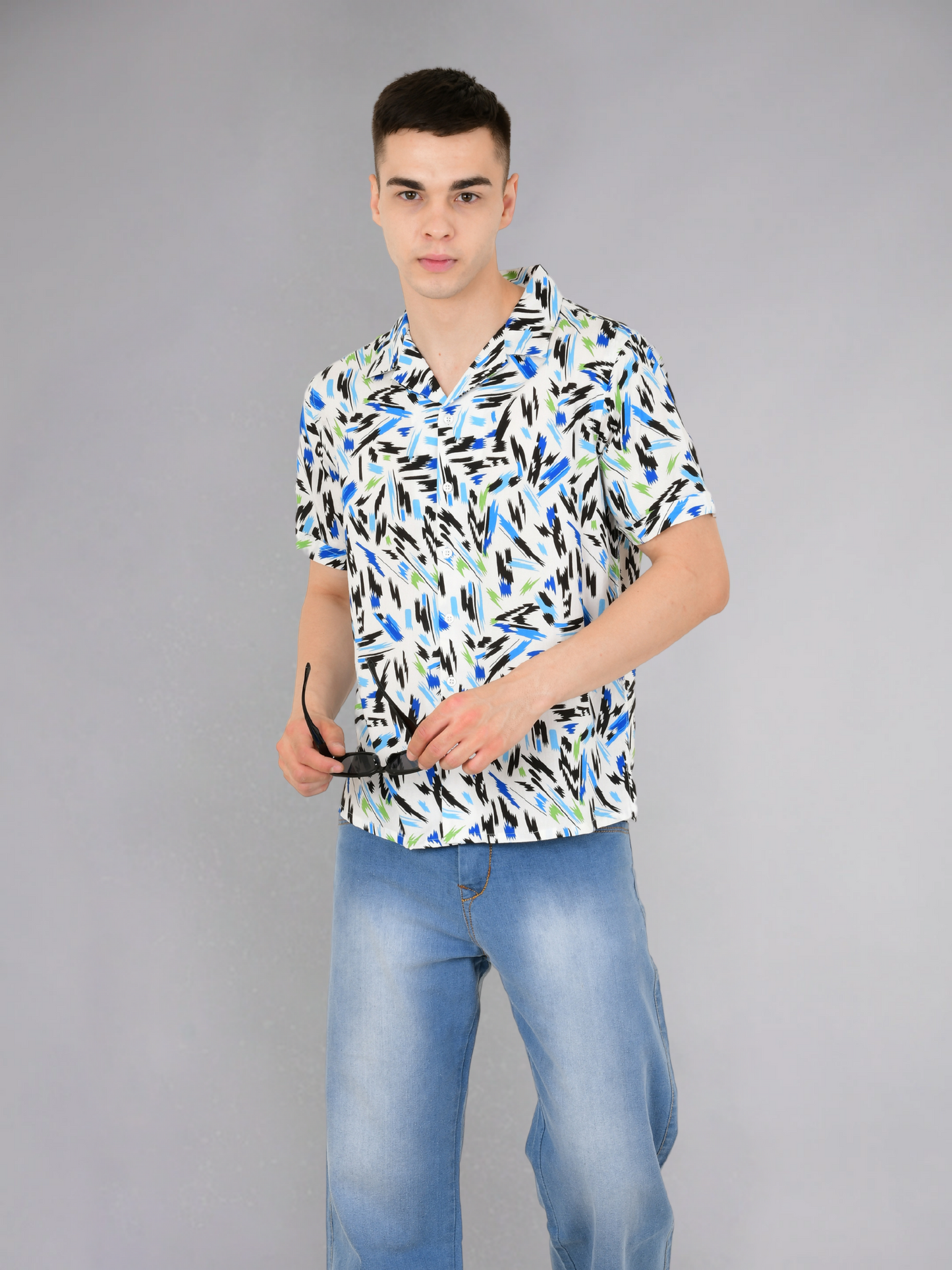 Blue Patch Print Cotton Shirt - Daily Wear