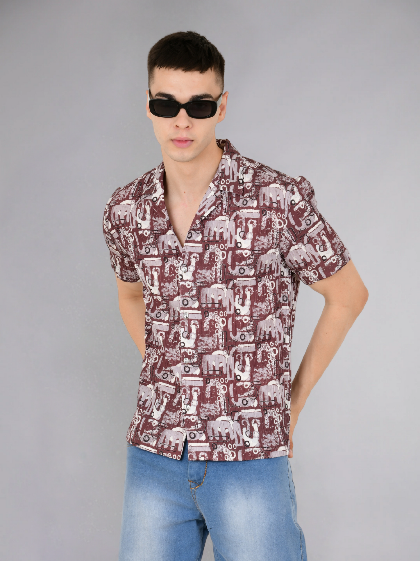 Woody Brown Popcorn Shirt - Collar View