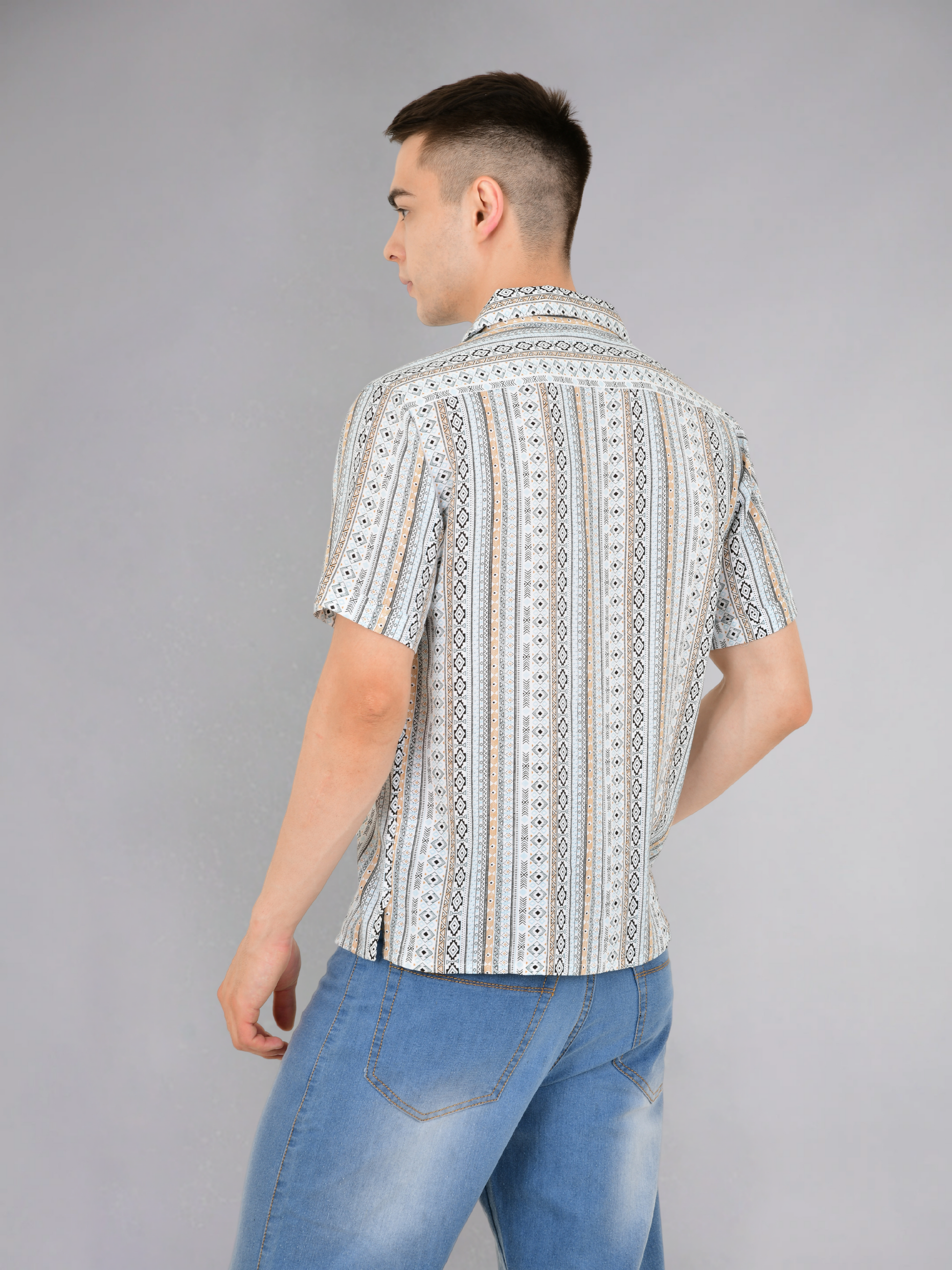 Blue paisley print half sleeves cotton shirt - Back view