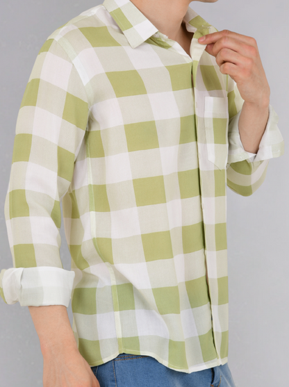 Green Check Full Sleeves Cotton Shirt