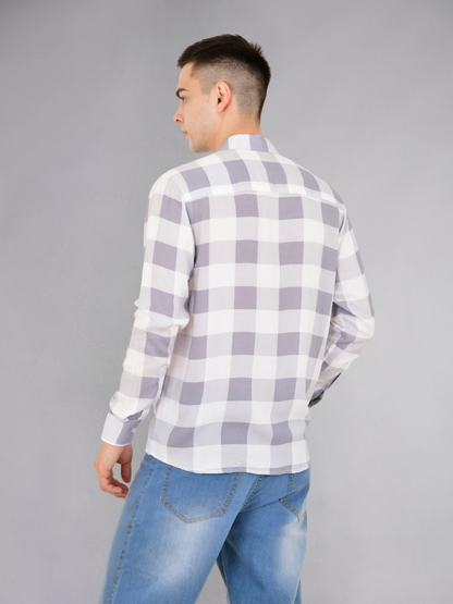 Gray check cotton shirt - back view