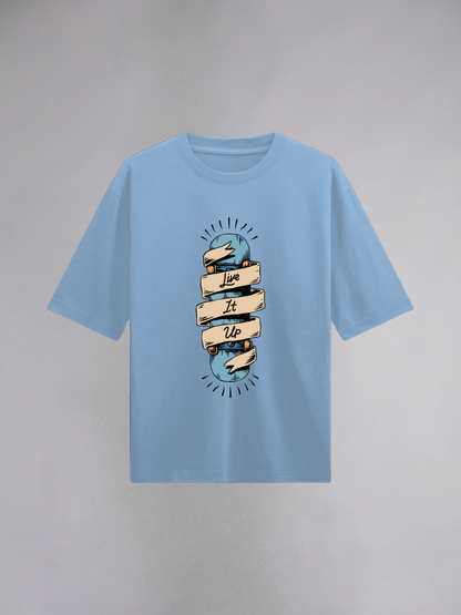 Live It Up : Baby Blue Half Sleeves Oversized T-Shirt