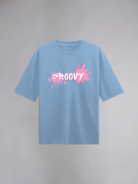 Groovy : Baby Blue Half Sleeves Oversized T-Shirt