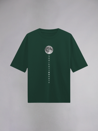 Moon : Bottle Green Half Sleeves Oversized T-Shirt