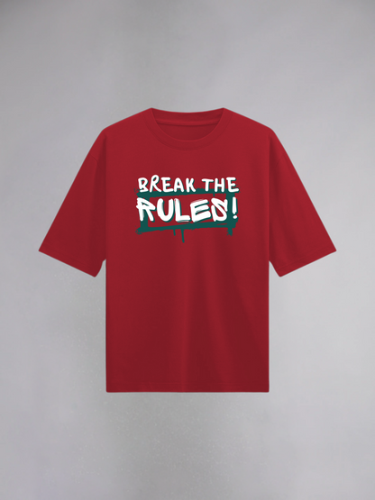 Break The Rules : Red Half Sleeves Oversized T-Shirt