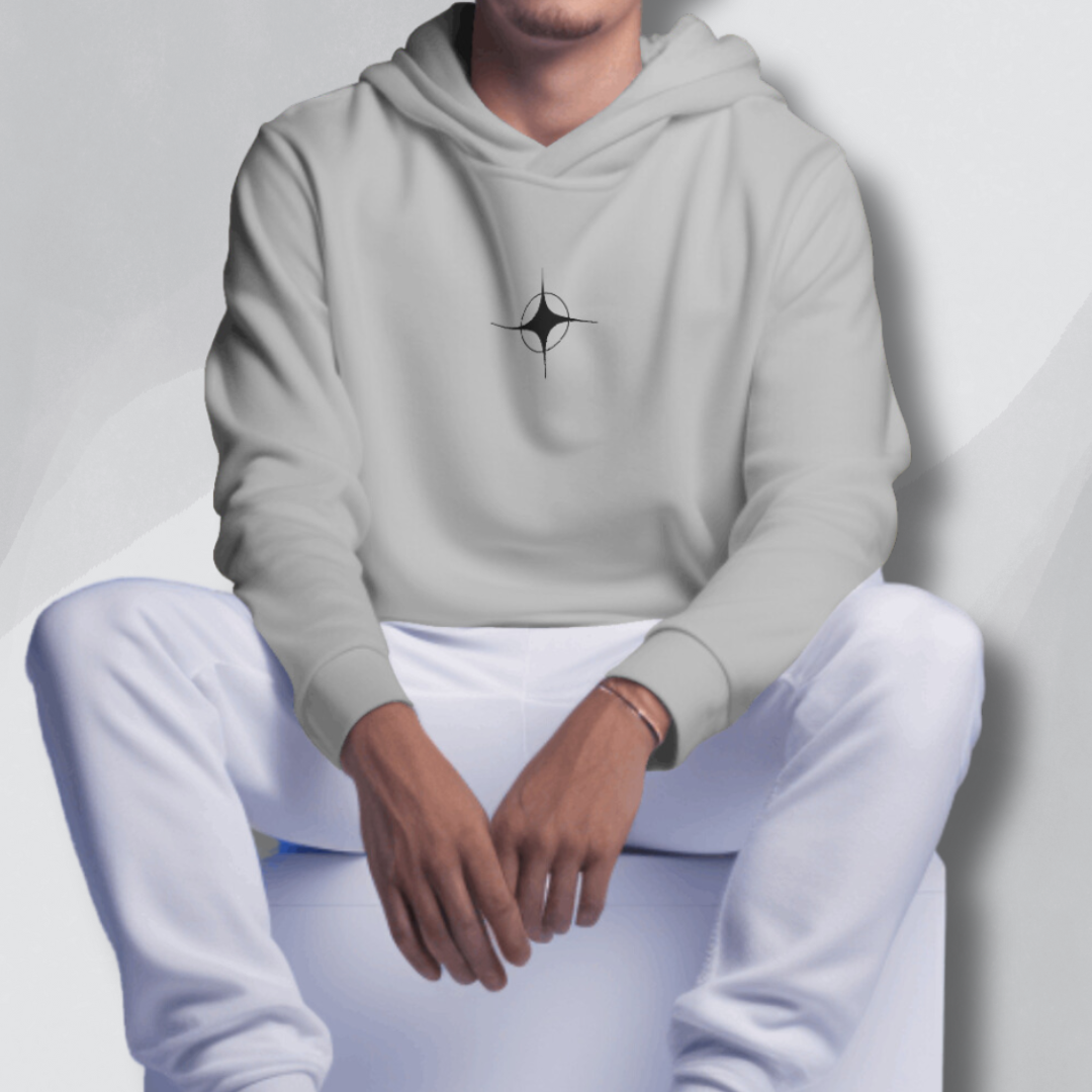 grey hoodie for men front print