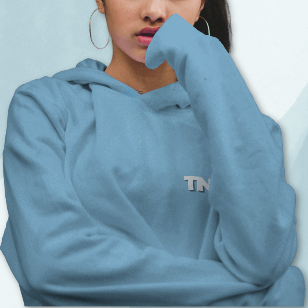 blue hoodie for women front print