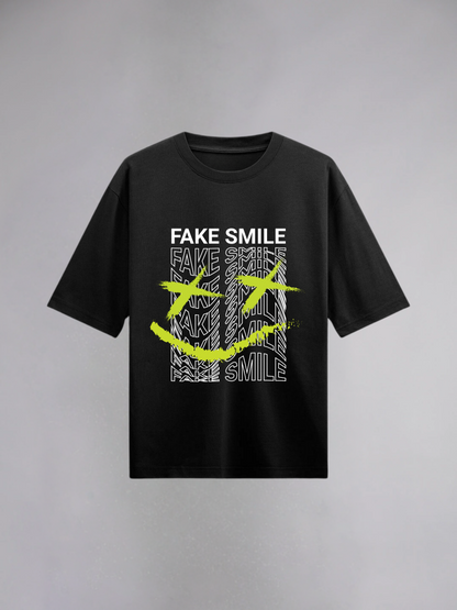 Fake Smile : Black Half Sleeves Oversized T-Shirt