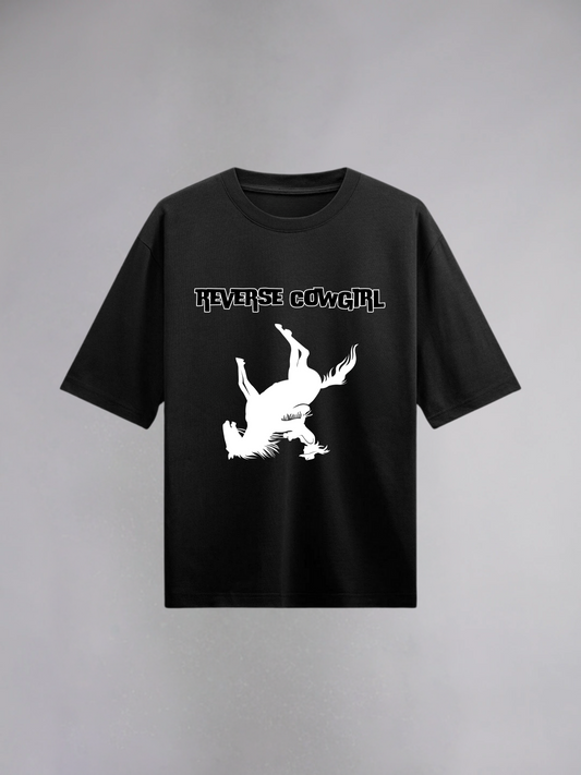 Reverse Cowgirl : Black Half Sleeves Oversized T-Shirt