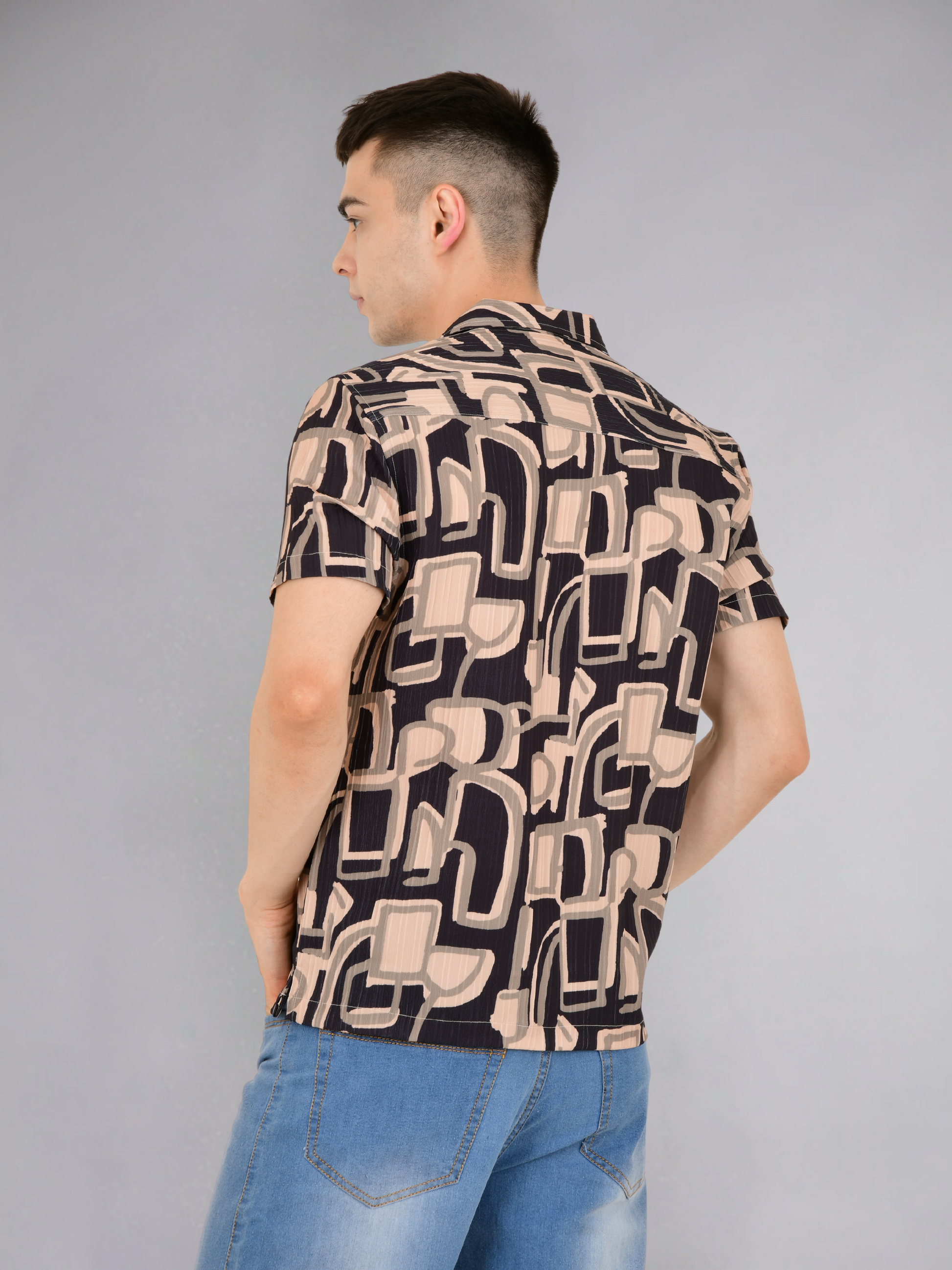 Back View of the Dust Popcorn Textured Half Sleeves Shirt on a Model