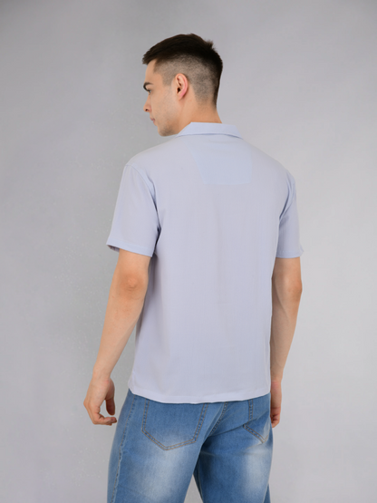 Gray Popcorn Texture Half Sleeves Shirt - Back View