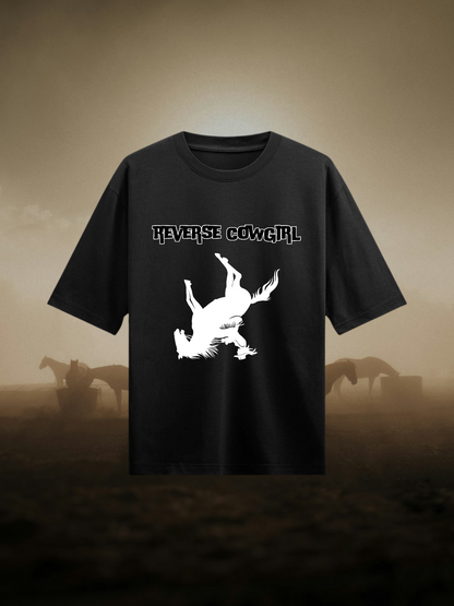 Reverse Cowgirl : Black Half Sleeves Oversized T-Shirt