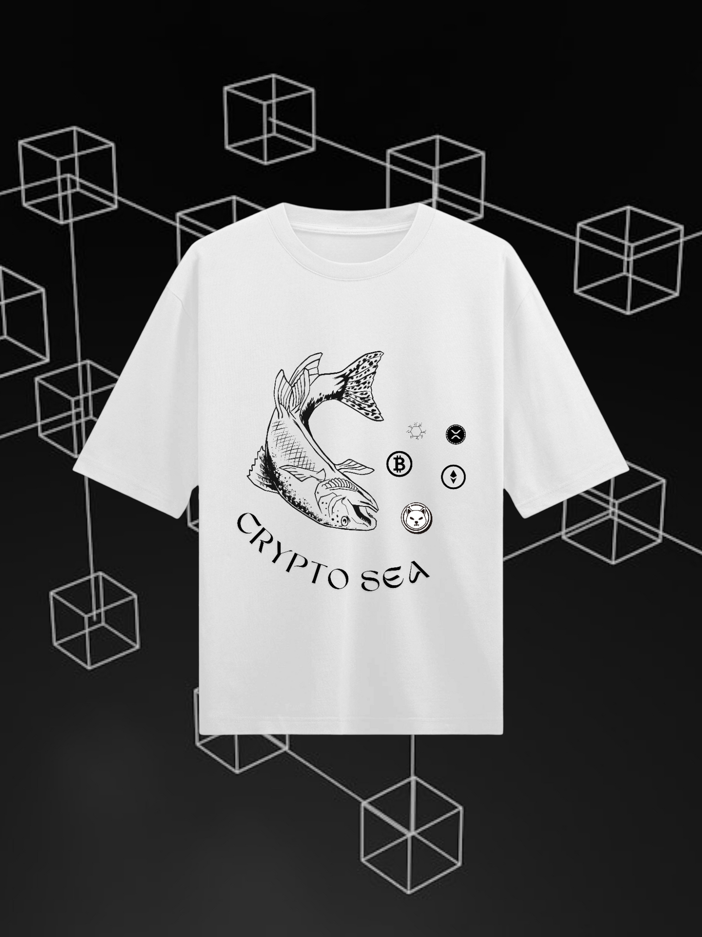 Crypto Sea : White Half Sleeves Oversized T-Shirt