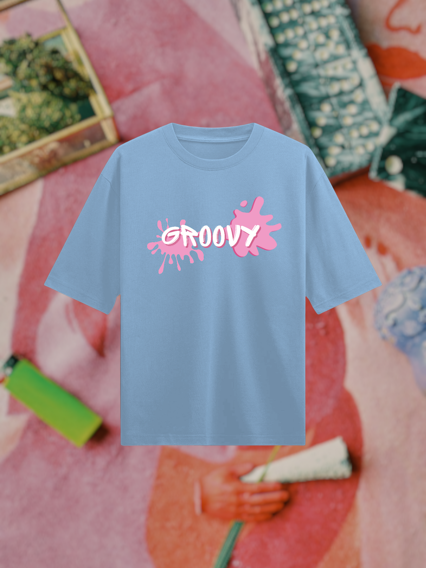 Groovy : Baby Blue Half Sleeves Oversized T-Shirt