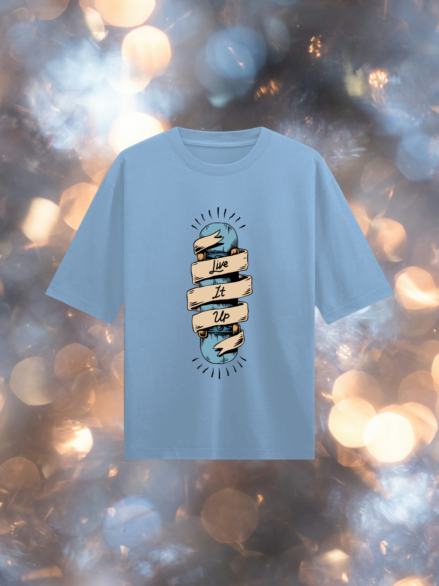 Live It Up : Baby Blue Half Sleeves Oversized T-Shirt